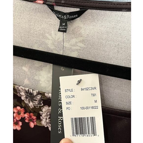 Violets & Roses (M) Square Neck Floral Long Sleeve Top Romantic Chic Feminine - Picture 5 of 10